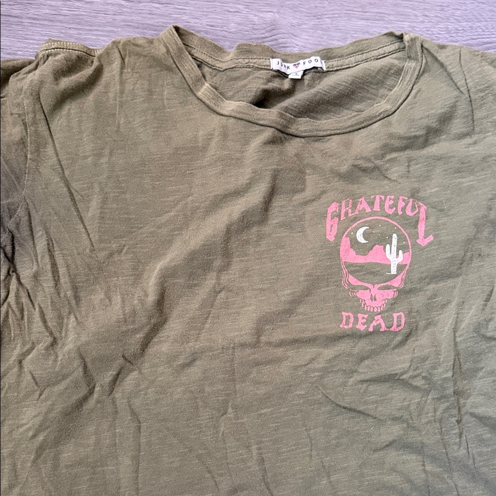 Grateful Dead 1987 T-Shirt in Olive with Pink Logo - Picture 2 of 4